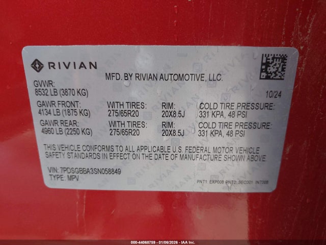 7PDSGBBA3SN058849 Rivian R1s Adventure Dual Motor Large Pack/adventure Dual Motor Max Pack