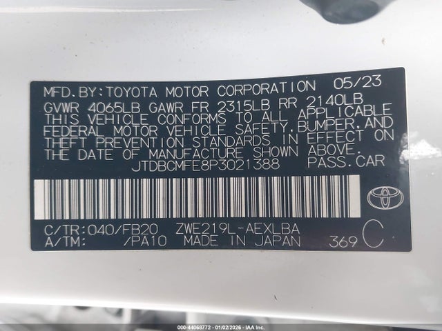Toyota Corolla Hybrid Le 2023 JTDBCMFE8P3021388 Image 9