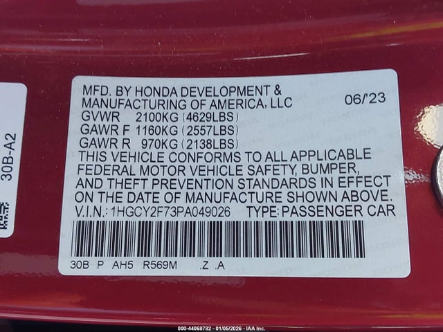 1HGCY2F73PA049026 Honda Accord Hybrid Sport-l