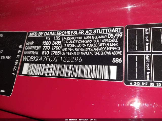 1999 MERCEDES-BENZ SLK 230 WDBKK47F0XF132296 Photo 8
