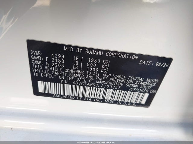 Продаж на аукціоні авто 2020 Subaru Impreza Sport 5-door, vin: 4S3GTAM66L3729357, номер лоту: 44068818