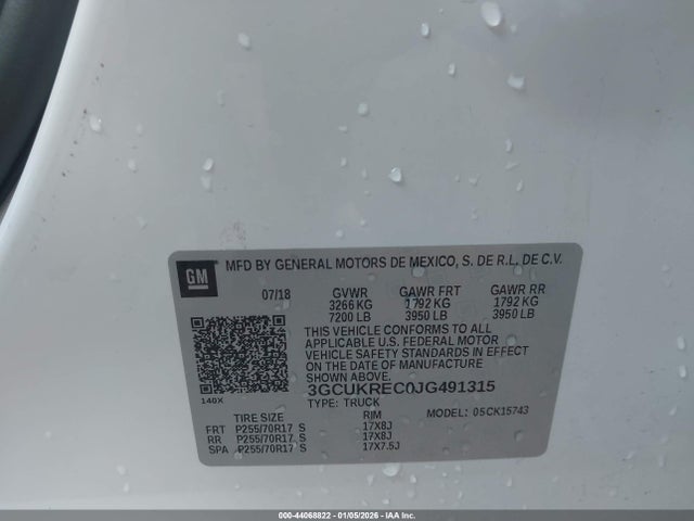 3GCUKREC0JG491315 Chevrolet Silverado 1500 1lt