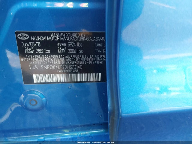 5NPD84LF7JH373140 Hyundai ELANTRA SEL