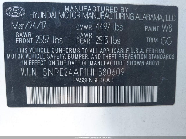 Продажа на аукционе авто 2017 Hyundai Sonata, vin: 5NPE24AF1HH580609, номер лота: 44068890