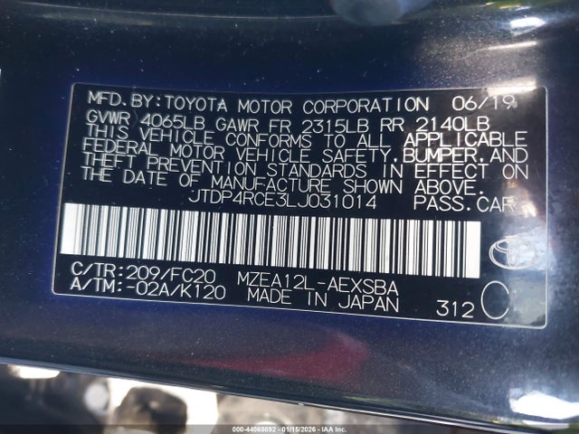 JTDP4RCE3LJ031014 Toyota COROLLA SE