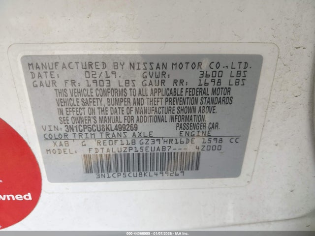 3N1CP5CU8KL499269 Nissan KICKS SR