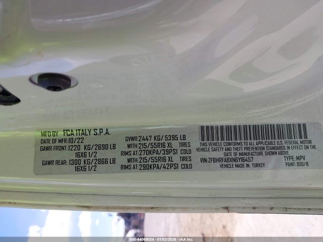 Продажа на аукционе авто 2022 Ram Promaster City Cargo Van, vin: ZFBHRFABXN6Y16457, номер лота: 44069034