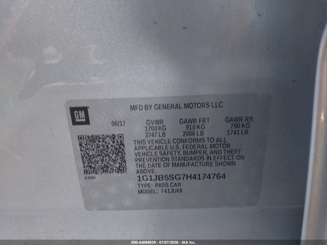 1G1JB5SG7H4174764 Chevrolet Sonic Ls Auto