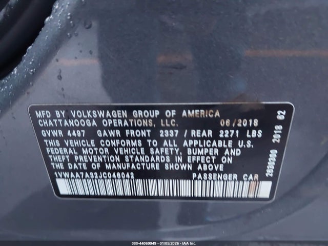 1VWAA7A32JC046042 Volkswagen Passat 2.0t R-line/2.0t S