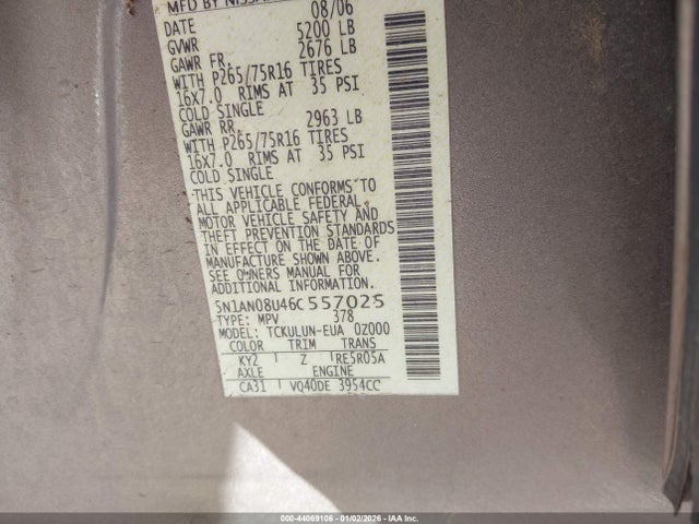 2006 NISSAN XTERRA 5N1AN08U46C557025 Photo 8