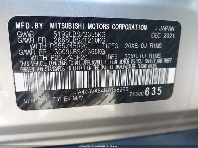 2022 MITSUBISHI OUTLANDER JA4J3VA84NZ058266 Photo 8