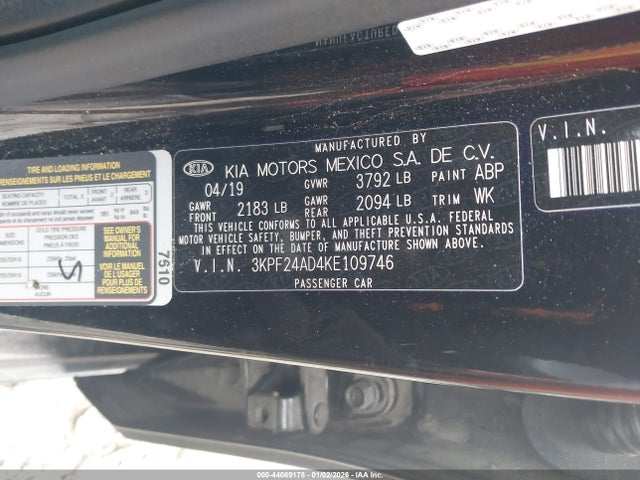 3KPF24AD4KE109746 KIA Forte Lxs