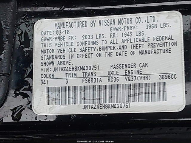 JN1AZ4EH8KM420751 Nissan 370Z