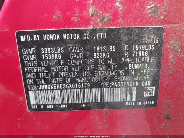 JHMGK5H53GX016179 Honda FIT LX