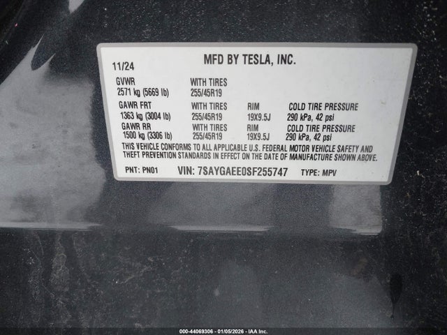 7SAYGAEE0SF255747 Tesla Model Y Long Range Dual Motor All-wheel Drive