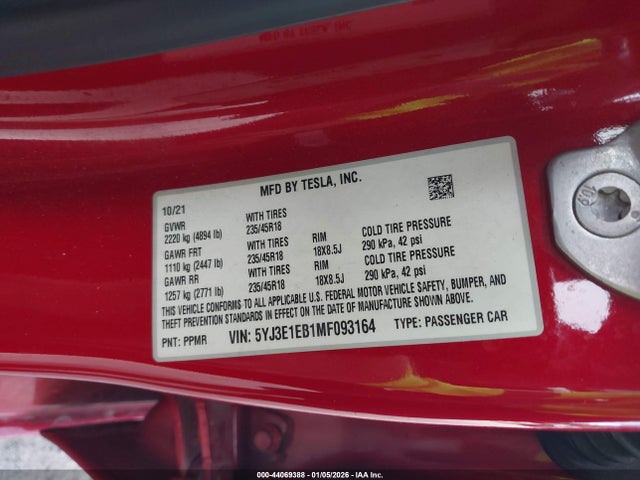 2021 TESLA MODEL 3 5YJ3E1EB1MF093164 Photo 8