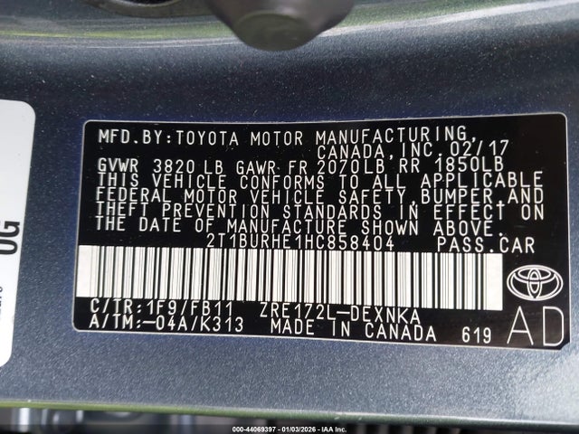 Toyota COROLLA LE 2017 2T1BURHE1HC858404 Image 9