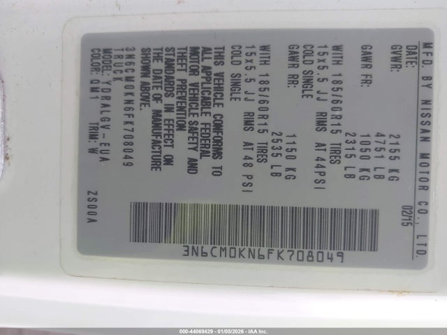 3N6CM0KN6FK708049 Nissan NV200 SV