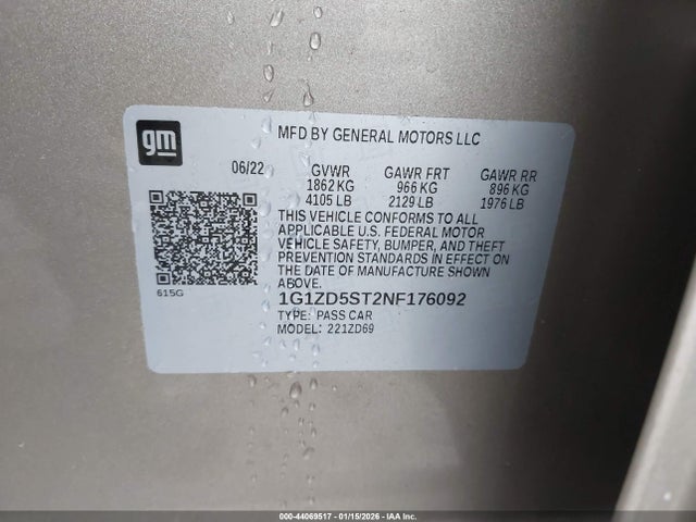 1G1ZD5ST2NF176092 Chevrolet Malibu Fwd Lt