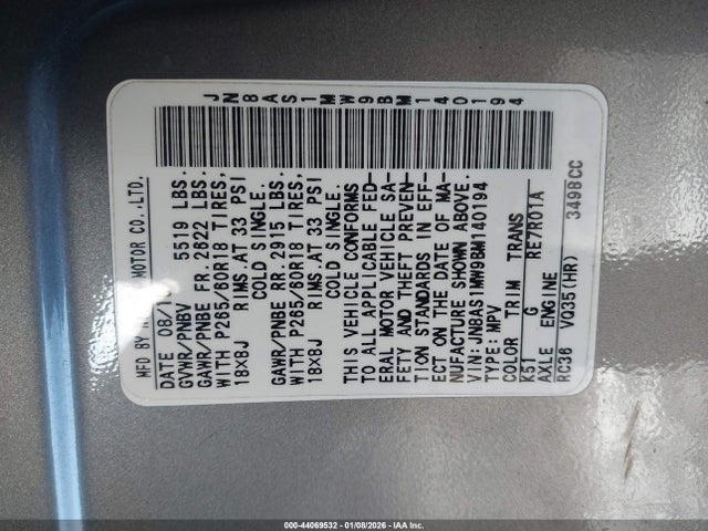 Продажа на аукционе авто 2011 Infiniti Fx35, vin: JN8AS1MW9BM140194, номер лота: 44069532