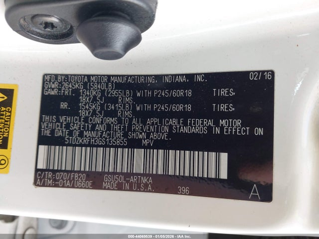 5TDZKRFH3GS135855 Toyota Highlander Le V6