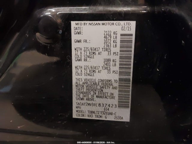 Nissan ROGUE SV 2015 5N1AT2MV3FC837423 Image 9