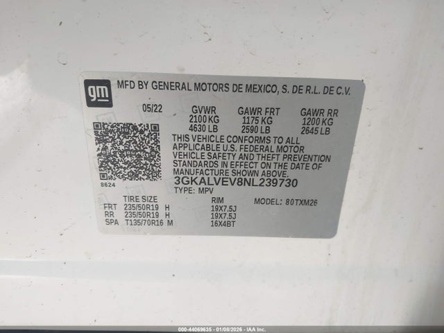 44069635 :رقم المزاد ، 3GKALVEV8NL239730 vin ، 2022 Gmc Terrain Awd Slt مزاد بيع