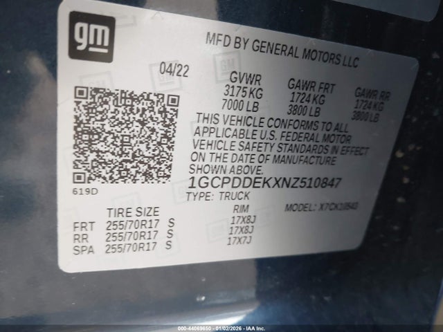 1GCPDDEKXNZ510847 Chevrolet Silverado 1500 4wd Standard Bed Lt