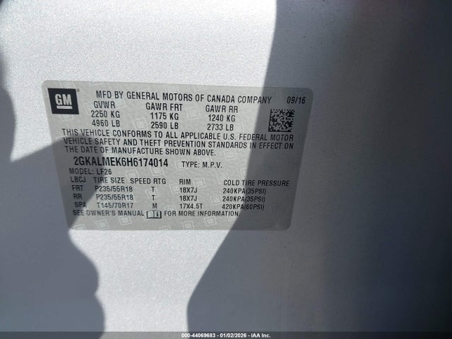 Продажа на аукционе авто 2017 Gmc Terrain Sle-1, vin: 2GKALMEK6H6174014, номер лота: 44069683