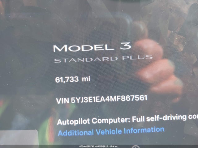 Aukcja sprzedaży 2021 Tesla Model 3 Standard Range Plus Rear-wheel Drive, vin: 5YJ3E1EA4MF867561, numer aukcji: 44069740