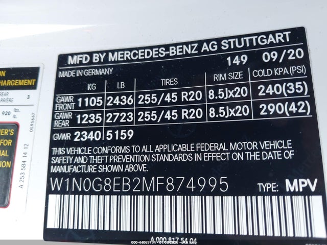 2021 Mercedes-benz Glc 300 4matic Suv მანქანა იყიდება აუქციონზე, vin: W1N0G8EB2MF874995, აუქციონის ნომერი: 44069754