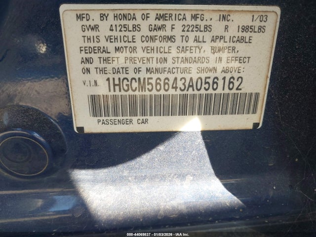 Продажа на аукционе авто 2003 Honda Accord 2.4 Ex, vin: 1HGCM56643A056162, номер лота: 44069837