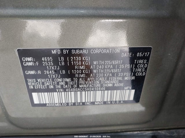 Subaru Outback 2.5i Premium 2017 4S4BSACC5H3410846 Image 9