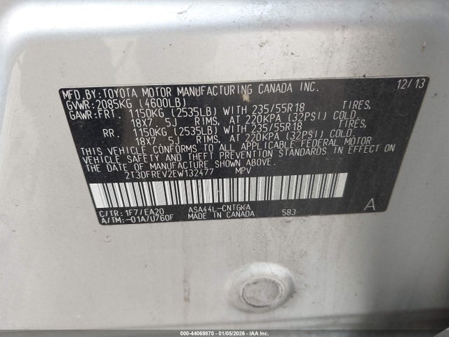 Toyota Rav4 Limited 2014 2T3DFREV2EW132477 Image 9