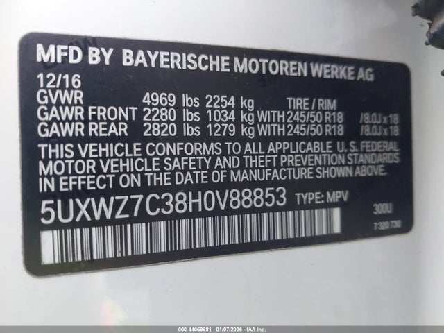5UXWZ7C38H0V88853 BMW X3 Sdrive28i