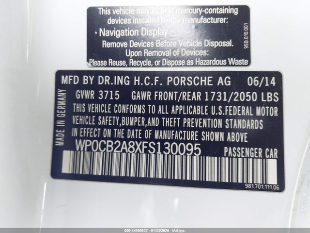 2015 PORSCHE BOXSTER WP0CB2A8XFS130095 Photo 8