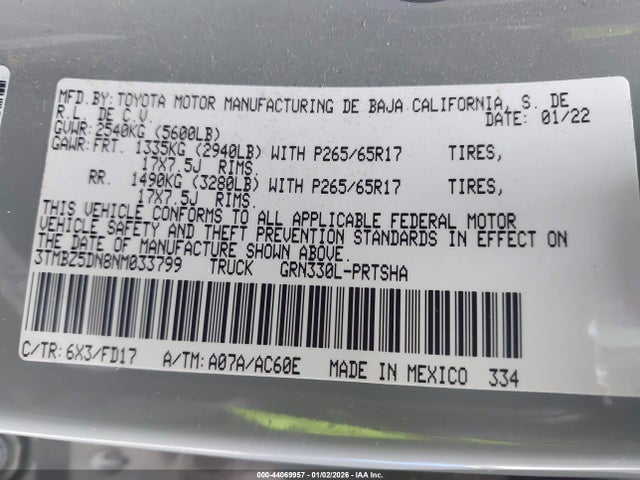 3TMBZ5DN8NM033799 Toyota Tacoma Trd Sport
