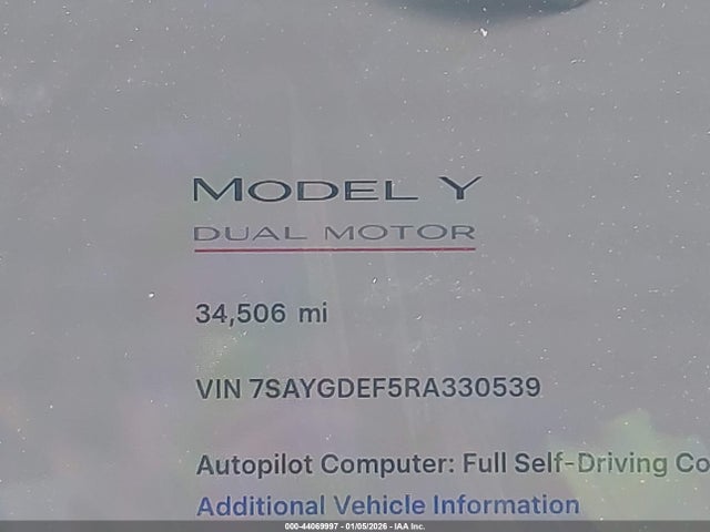 7SAYGDEF5RA330539 Tesla Model Y Performance Dual Motor All-wheel Drive