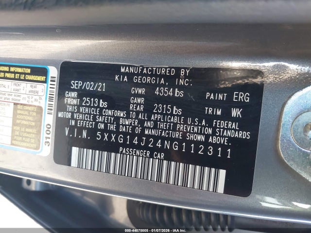 5XXG14J24NG112311 KIA K5 LXS