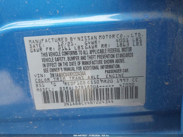 3N1AB8CV4NY224344 Nissan Sentra Sv Xtronic Cvt