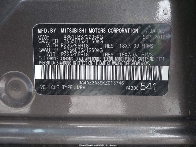 2019 MITSUBISHI OUTLANDER JA4AZ3A39KZ013746 Photo 8
