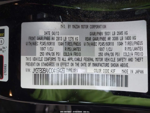 Aukcja sprzedaży 2013 Mazda Cx-9 Sport, vin: JM3TB2BAXD0419429, numer aukcji: 44070057