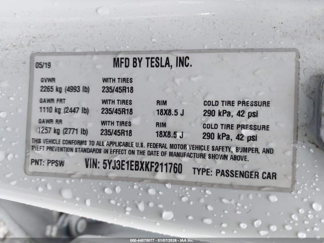 2019 TESLA MODEL 3 5YJ3E1EBXKF211760 Photo 8