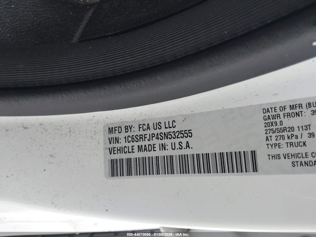 2025 Ram 1500 მანქანა იყიდება აუქციონზე, vin: 1C6SRFJP4SN532555, აუქციონის ნომერი: 44070095