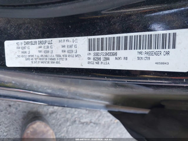 2011 Dodge Avenger Mainstreet მანქანა იყიდება აუქციონზე, vin: 1B3BD1FG1BN593608, აუქციონის ნომერი: 44070110