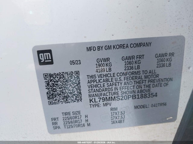 44070207 :رقم المزاد ، KL79MMS20PB188354 vin ، 2023 Chevrolet Trailblazer Fwd Ls مزاد بيع