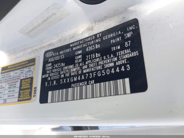 5XXGM4A73FG504443 KIA Optima Lx