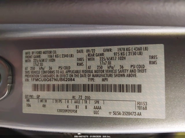 Ford ESCAPE SE 2022 1FMCU0G67NUB62084 Image 9