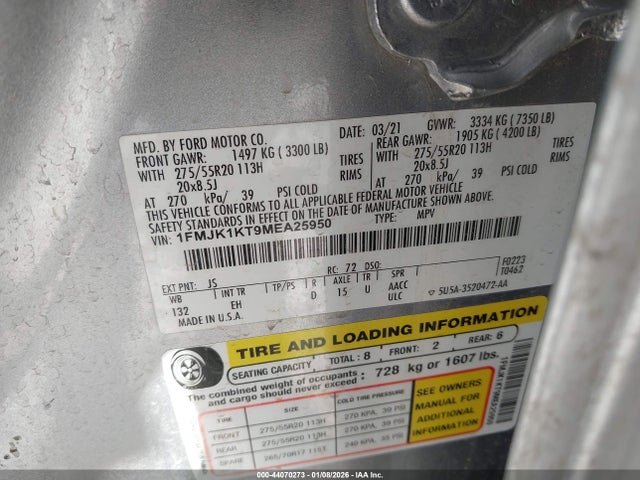 2021 FORD EXPEDITION 1FMJK1KT9MEA25950 Photo 8
