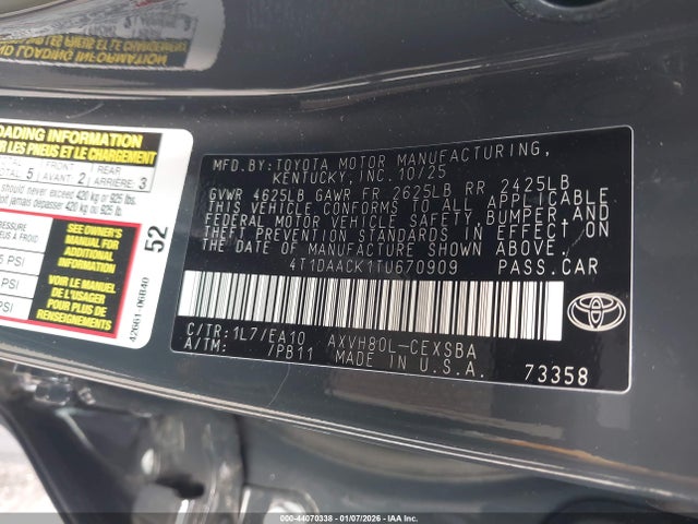 Toyota CAMRY SE 2026 4T1DAACK1TU670909 Image 9